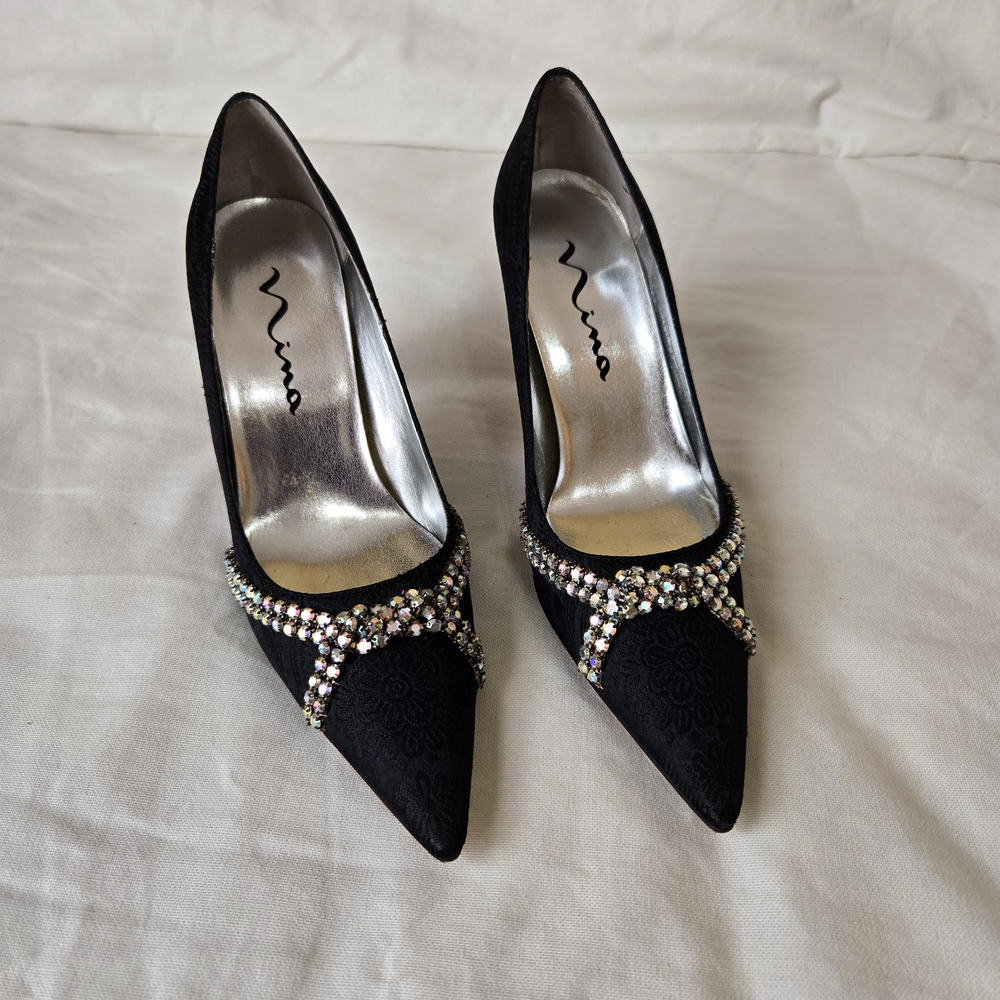 Nina Black Heels with Sparkling Embellishments